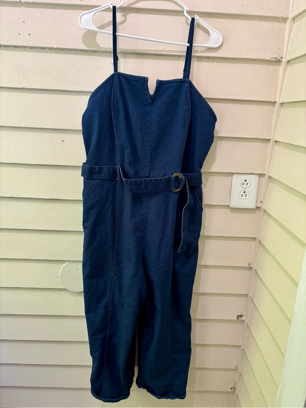 Derek Heart Plus Size Navy Blue Denim V Neck Sleeveless Belted Jumpsuit - Picture 2 of 7